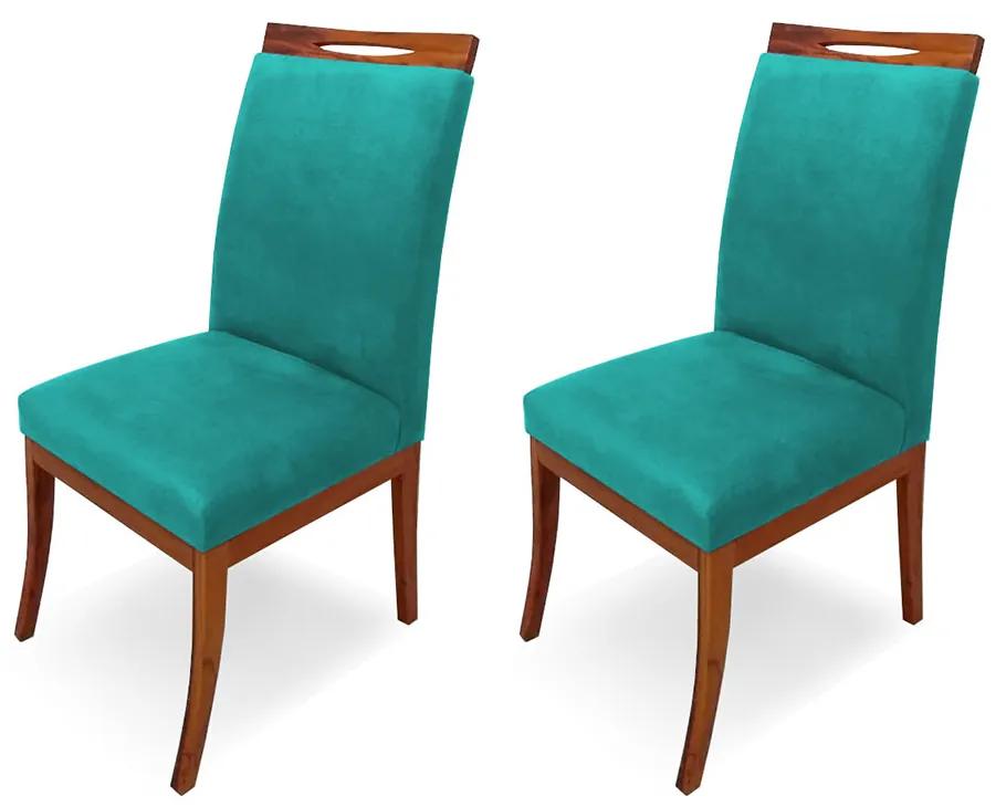 Kit 2 Cadeiras De Jantar Louis Estofada Base Madeira Peroba Suede Azul Tiffany