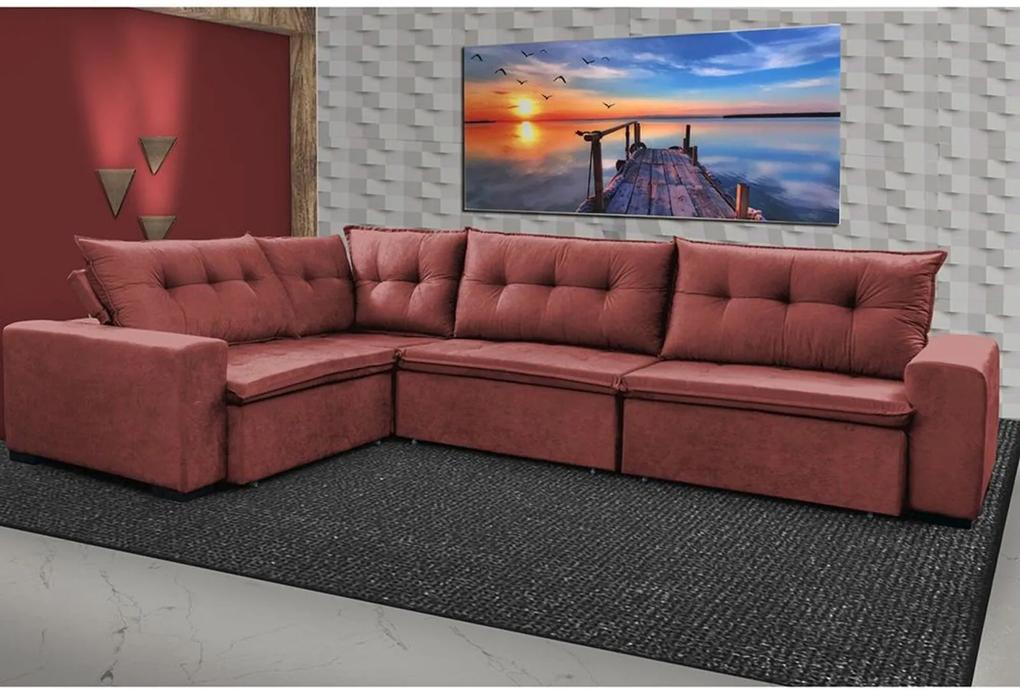 Sofa de Canto Retrátil e Reclinável com Molas Cama inBox Oklahoma 3,45X2,41 ou 2,41X3,45 Vermelho