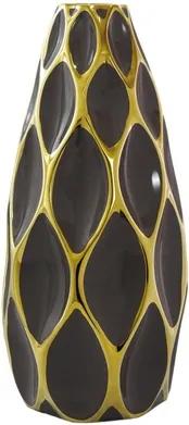 Vaso Decorativo em Porcelana Marrom e Dourado 40 cm x 18 cm