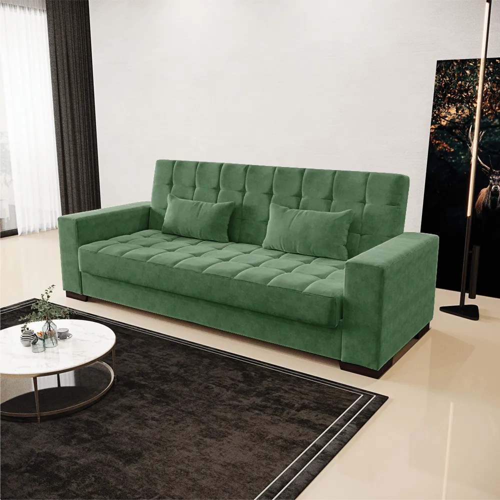 Sofá Cama 02 lugares Lisboa Suede Verde Pés de Madeira - D'Rossi