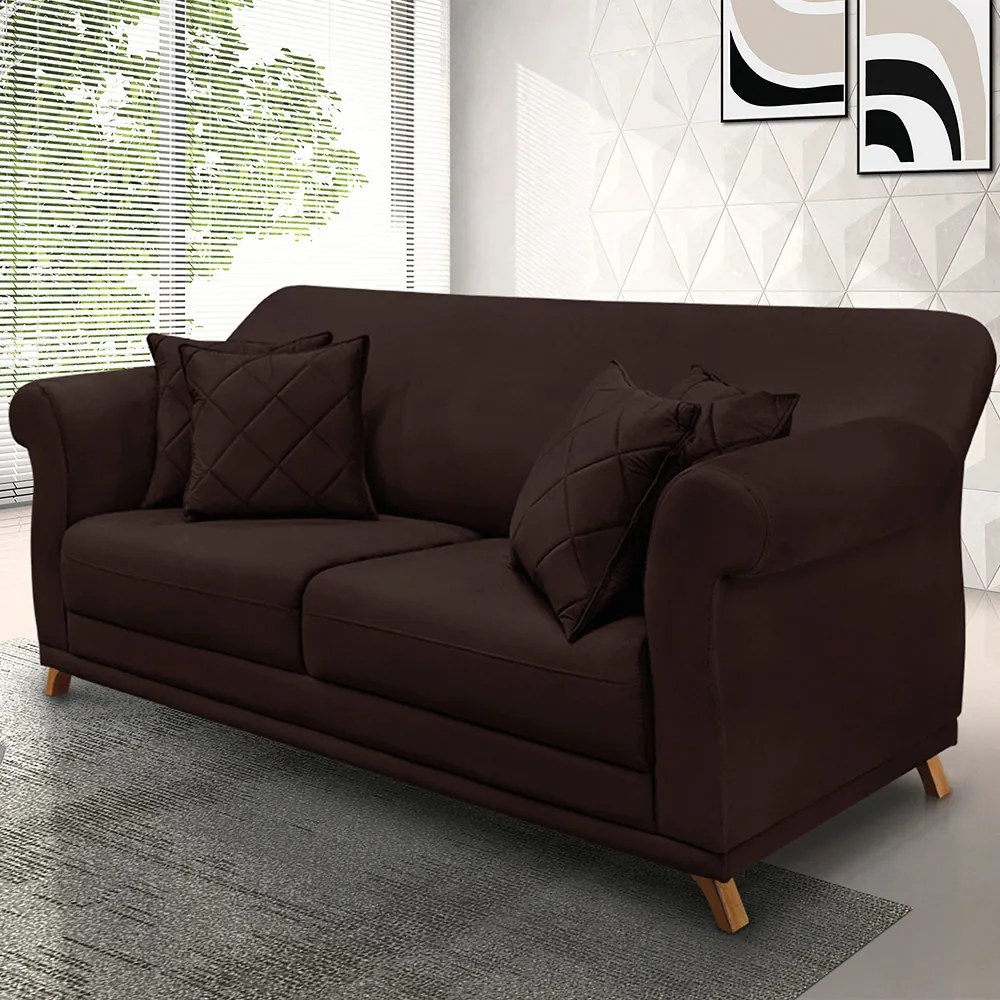 Sofá 2 Lugares Pé de Madeira Julieta 160 cm Suede Café S04 - D'Rossi