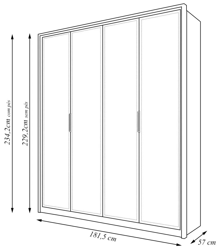 Guarda Roupa Solteiro 4 Portas de Bater 3 Gavetas Batroun MDP Buriti G11 - Gran Belo