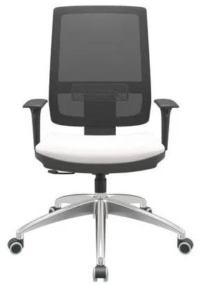 Cadeira Office Brizza Tela Preta Assento Vinil Branco RelaxPlax Base Aluminio 120cm - 63821 Sun House