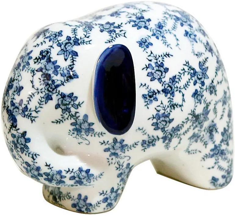 Elefante em Porcelana Azul e Branca G