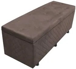 Calçadeira Baú Casal 140cm Estofada Liz S05 Suede Bordado Marrom - Mpo