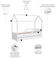 Cama Infantil Casinha Com 2 Gavetas Infix C06 Branco - Mpozenato