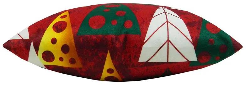 Capa de Almofada Natalina de Suede em Tons Vermelho 45x45cm - Árvores Coloridas - Com Enchimento