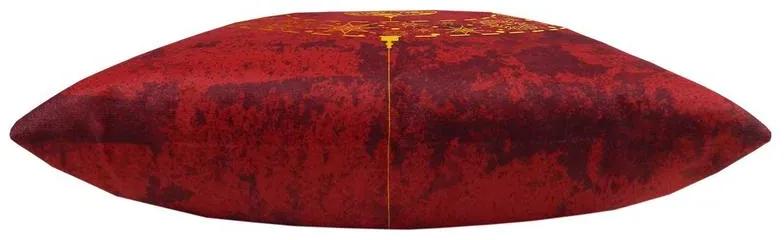 Capa de Almofada Natalina de Suede em Tons Vermelho 45x45cm - Bola Dourada - Somente Capa