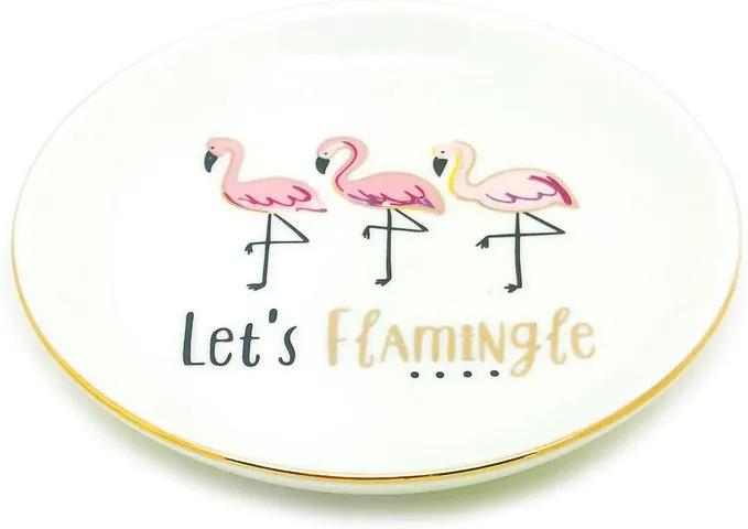 Mini Prato Porta Jóia Cerâmica Flamingos