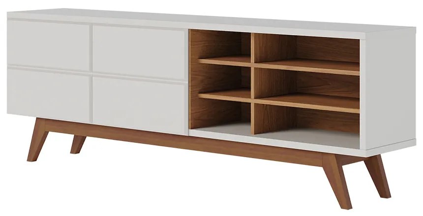 Rack para Sala Bancada de TV 70 Pol 180cm Cinthia C04 - D'Rossi - Off White Matte e Freijó