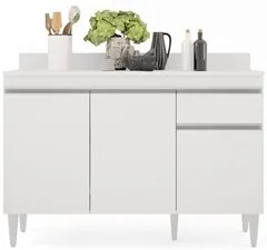 Balcão Gabinete 120cm Com Tampo 3 Portas 1 Gaveta Arizona Branco - Lum