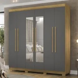 Guarda Roupa Casal 218cm Com Espelho Elegance Nature/Alasca - Vila Ric