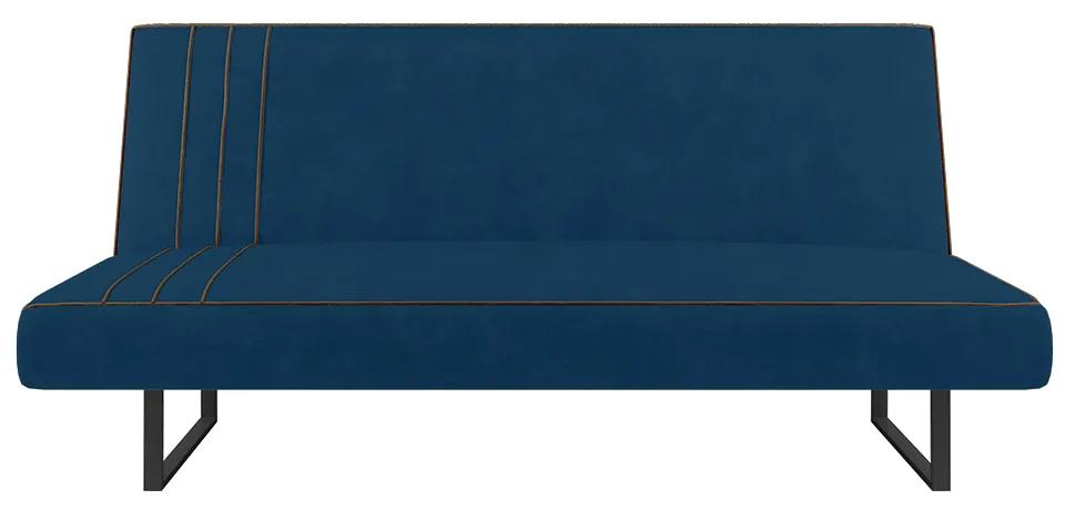 Sofá Cama Austrália 194 cm Encosto Reclinável Veludo Pés de Ferro Preto - D'Rossi - Azul Marinho