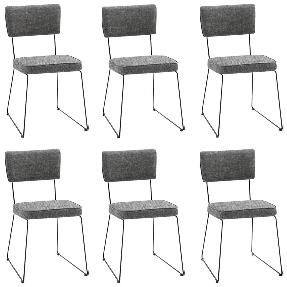 Kit 6 Cadeiras de Jantar Decorativa Base Aço Preto Luigi Linho Cinza G17 - Gran Belo