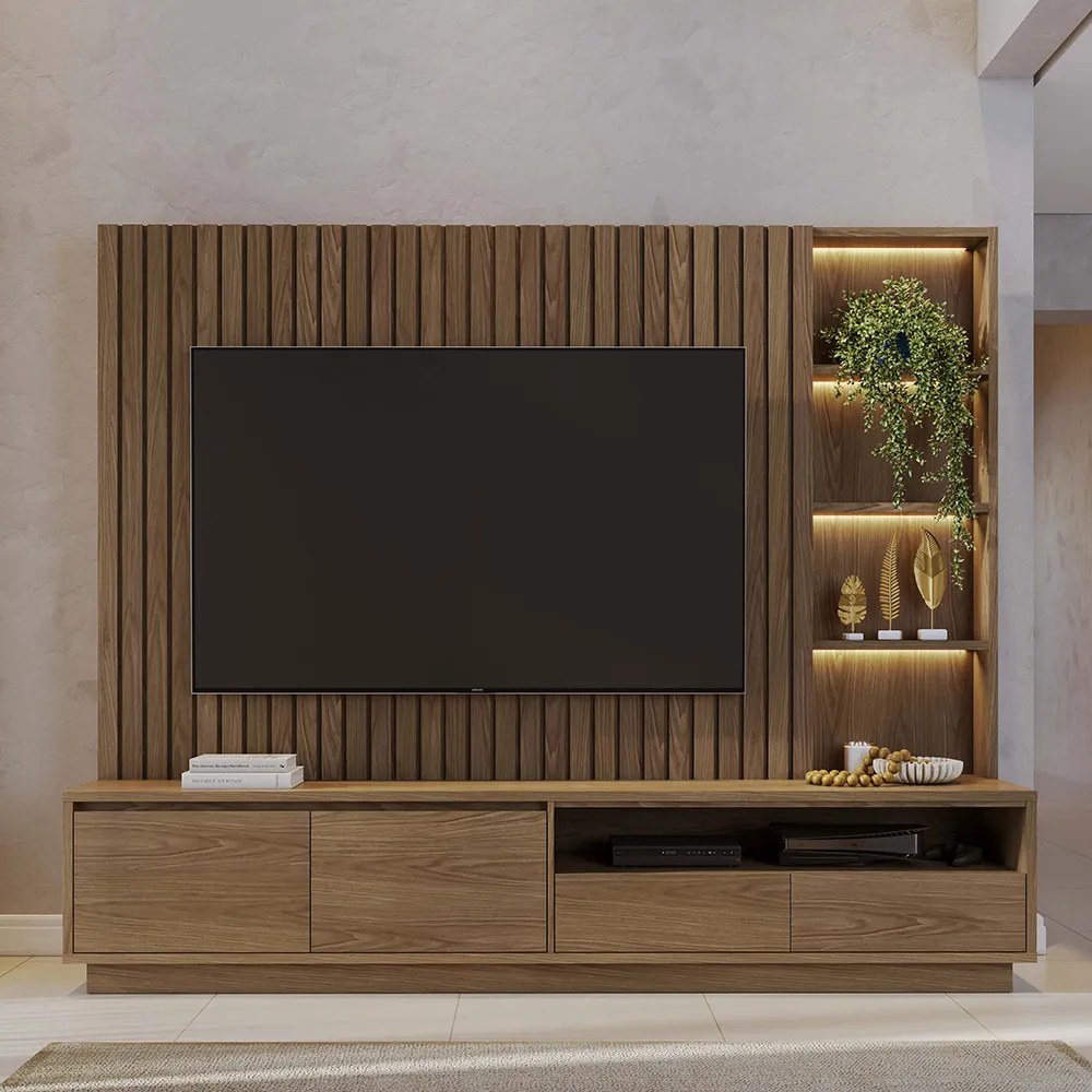 Estante de TV 82 Polegadas 240cm com LED Leme Amêndoa C04 - D'Rossi