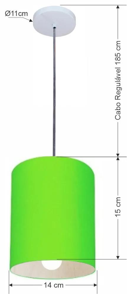 Lustre Pendente Cilíndrico Vivare Md-4200 Cúpula em Tecido 14x15cm - Bivolt - Verde Único - 110V/220V
