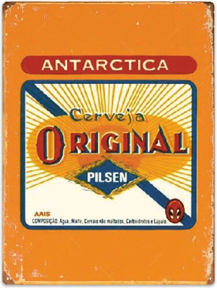 Placa Decorativa Cerveja Antarctica Vertical Amarelo Grande em Metal