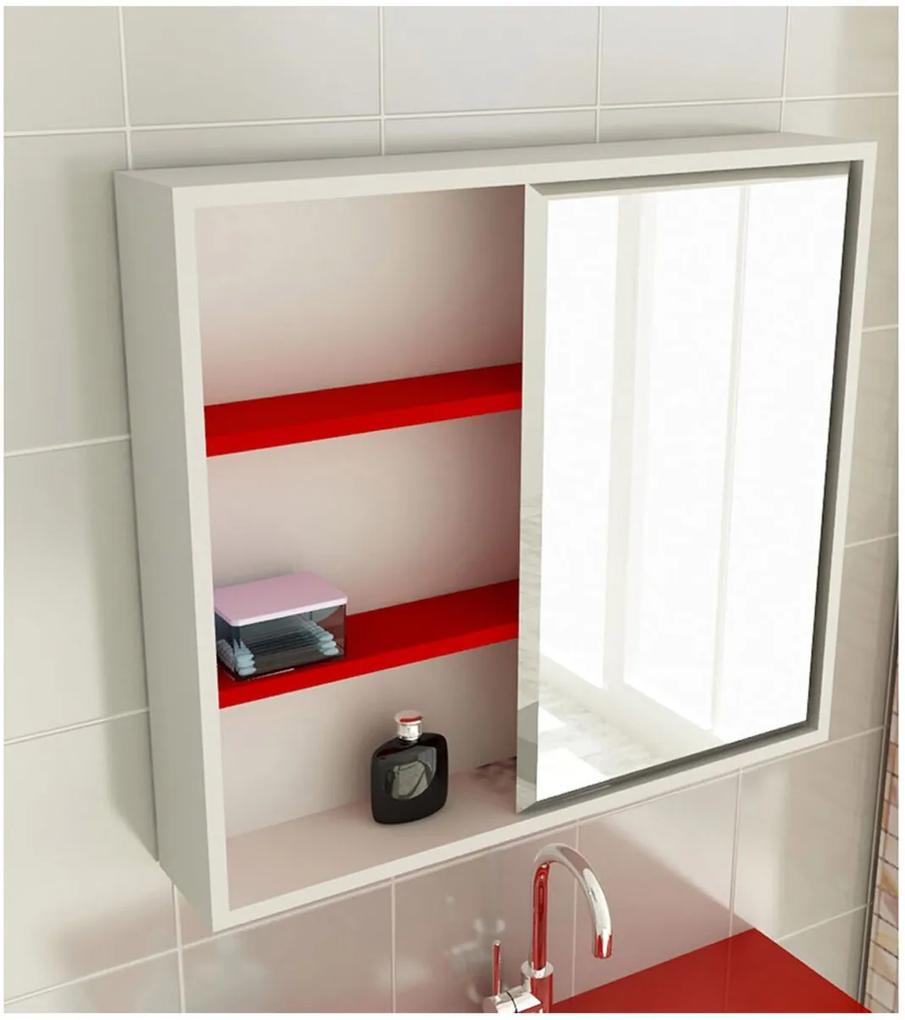 Espelheira para Banheiro Modelo 22 60 cm Branca e Vermelha Tomdo