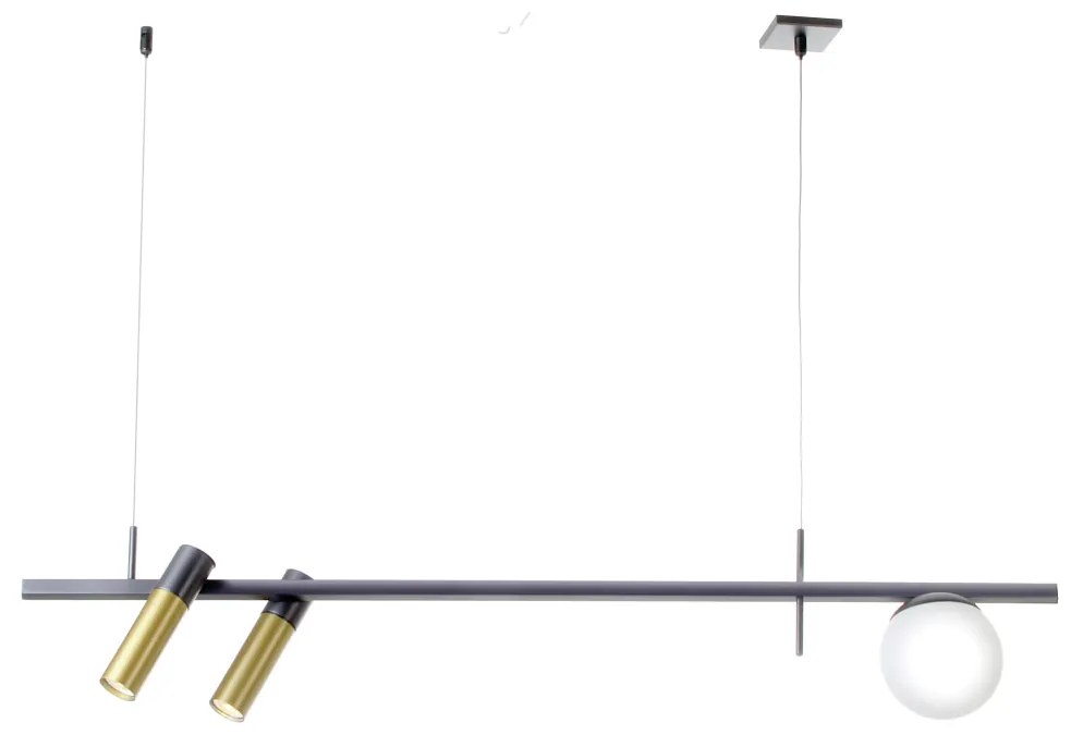 Pendente Pipeline 19X12X100Cm Metal Alumínio E Globo Ø12Cm 2Xmr11 + 1X... (DOURADO FOSCO / DOURADO BRILHO)