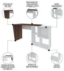 Mesa Escrivaninha 2 em 1 com Nichos Arbo A06 Ipê/Branco - Mpozenato