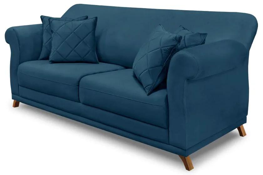 Sofá Decorativo 180cm 2 Lugares com 4 Almofadas Armstrong Veludo Azul Marinho G63 - Gran Belo