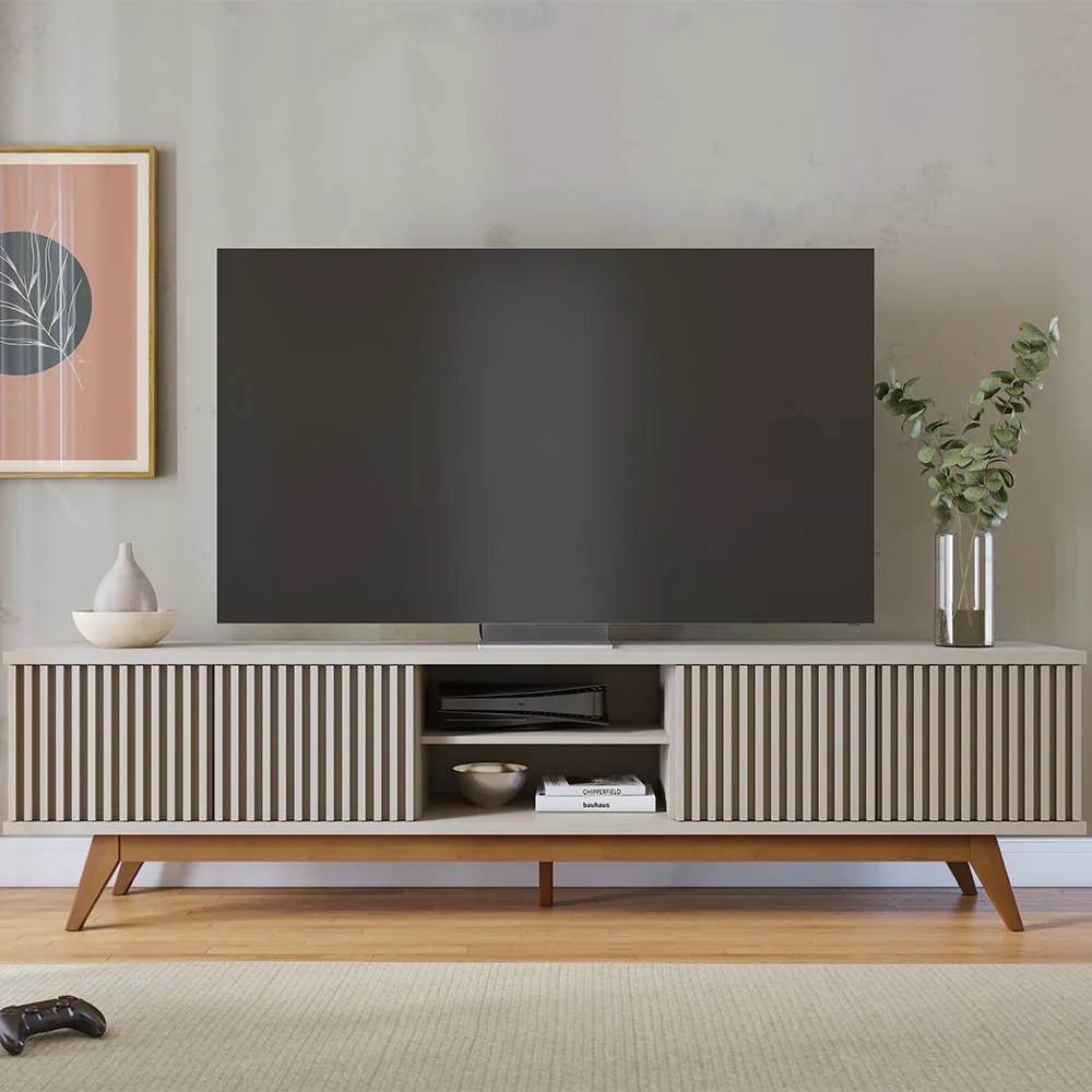 Rack para Sala Bancada de TV 75 Pol 218cm Pollyana Off White Matte C04 - D'Rossi