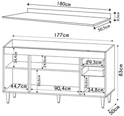 Balcão Gabinete 180cm com Tampo Dallas Castanho/Cinza - Lumil