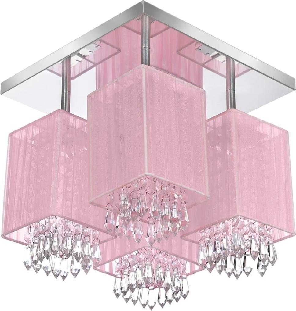 Lustre Plafon Quadclear Organza Quadrado Rosa Maravilhoso
