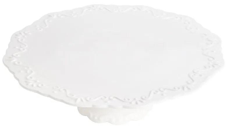 Prato Para Bolo Porcelana Com Pé Alto Relevo 30x9cm 18148 Wolff