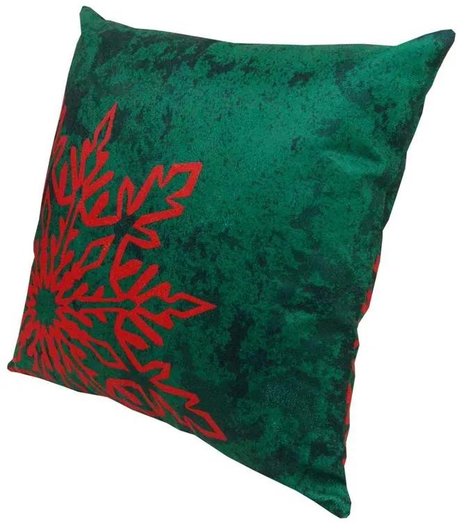 Capa de Almofada Natalina de Suede em Tons Verde 45x45cm - Floco Vermelho - Com Enchimento