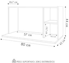 Suporte Micro-Ondas Forno Armário Aéreo 80cm 2 Prateleiras Maya Z34 Gr