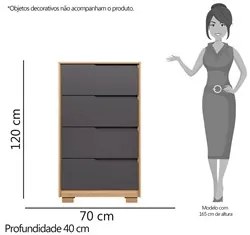 Cômoda Para Quarto 4 Gavetas Luna Flex A02 Nature/Titanium - Mpozenato