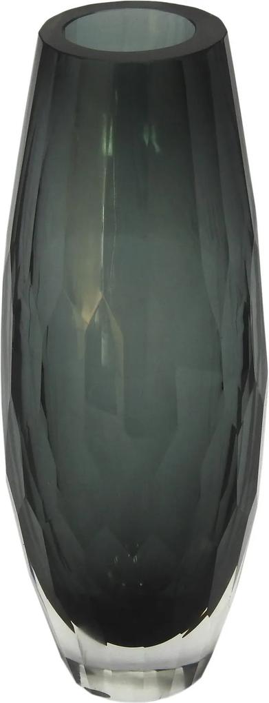 Vaso Decorativo Cinza em Vidro Facetado - 30x10x10cm