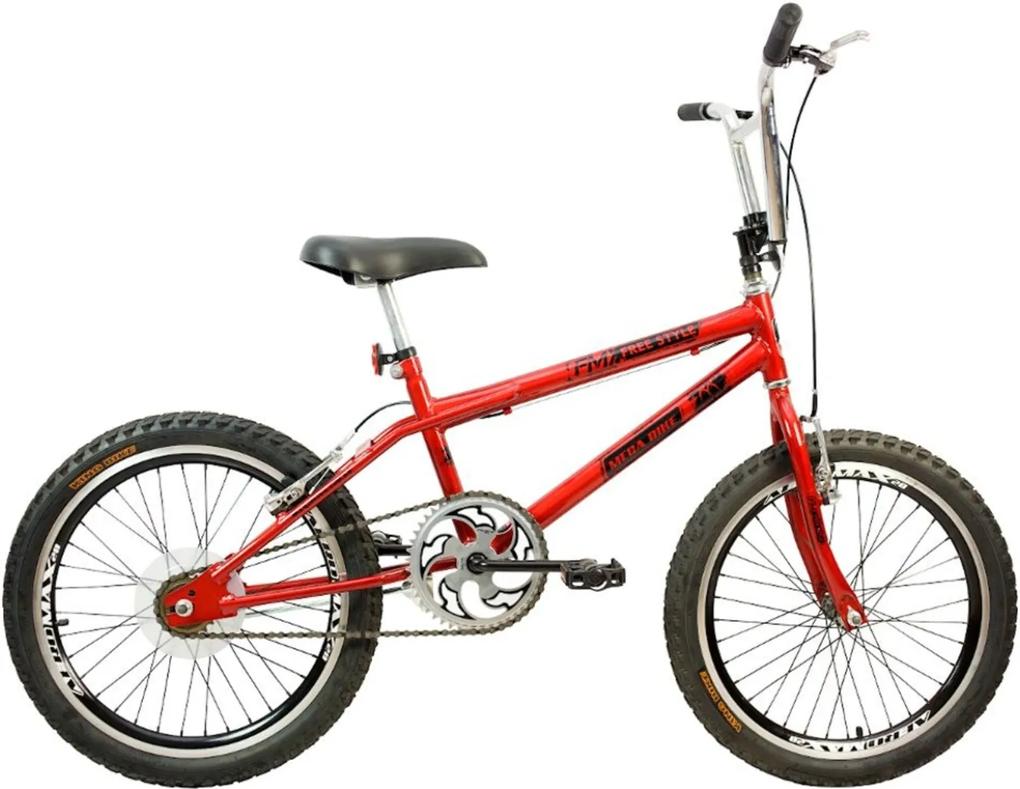 Bicicleta Infantil Aro 20 Aero Freios V-Break Quadro Aço FMX Gold Style Vermelho Preto - Mega Bike