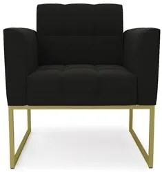 Poltrona Decorativa Base Industrial Dourado Ana Suede Preto - Ibiza