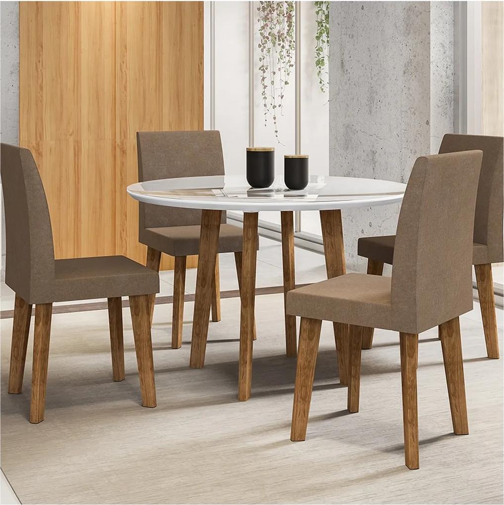 Mesa De Jantar Turmalina Branco com 4 Cadeiras Jade Pena Caramelo Oblongo – RV Móveis
