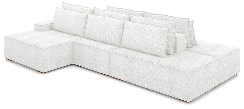 Sofá Ilha com Encosto e Almofadas Delta 415cm Modulado Chaise e Puffs Bouclê Off white G52 - Gran Belo