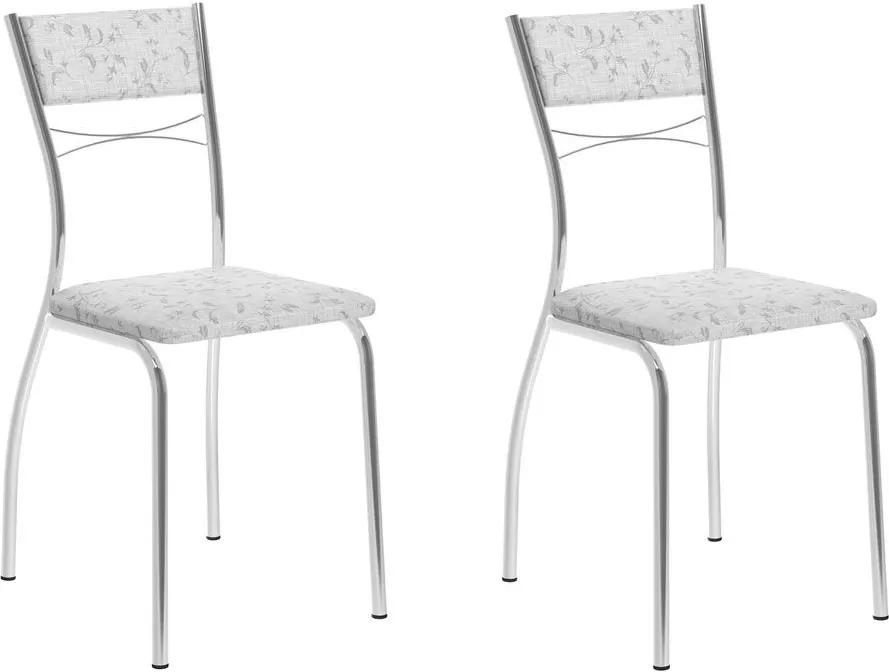 Cadeiras para Cozinha Kit 2 Cadeiras 1701 Fantasia Branco/Cromado - Carraro Móveis