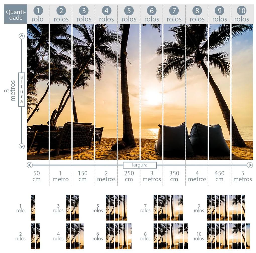 Painel fotográfico pôr do sol com palmeiras