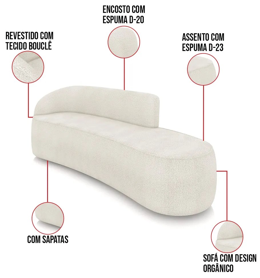 Sofá 4 Lugares Orgânico 220 cm Morgan Bouclê D03 - D'Rossi - Off White