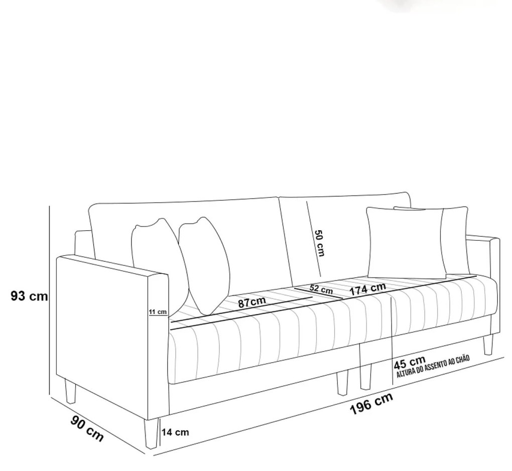 Sofá 3 Lugares Living 196cm Pés Madeira Cléo Bouclê K01 - D'Rossi - Creme