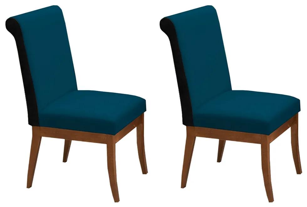 Conjunto 2 Cadeiras Larissa Veludo Azul Marinho + Couríssimo Preto