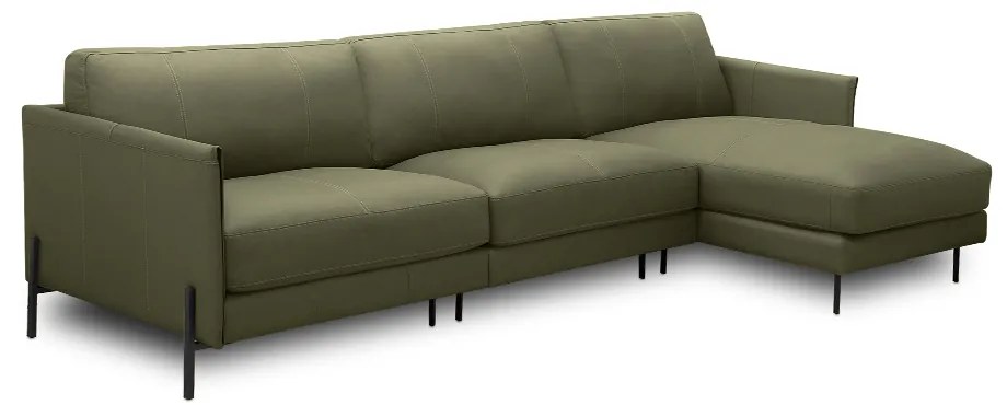 Sofá Decorativo Karine 5 Lugares Sala de estar 330cm com Chaise Pés em Aço Couro Fendi G88 - Gran Belo