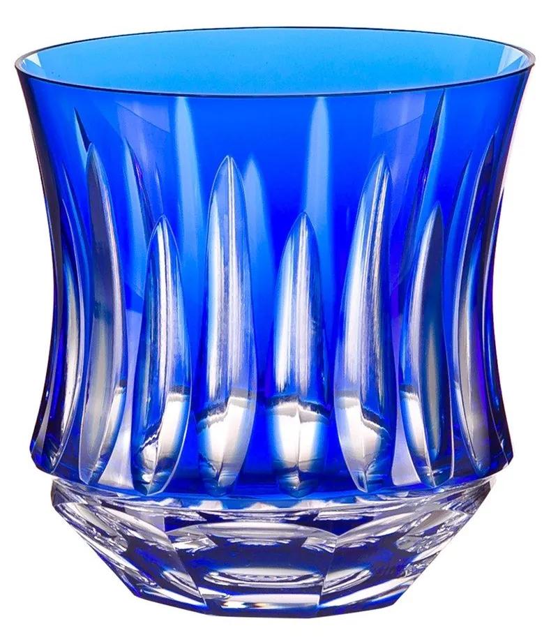Copo de Cristal Lapidado Artesanal p/ Whisky - Azul - 66  Azul Escuro - 66