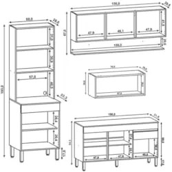 Armário de Cozinha 4 peças Balcão sem Tampo 150cm Lina14 Z06 Gris/Frei