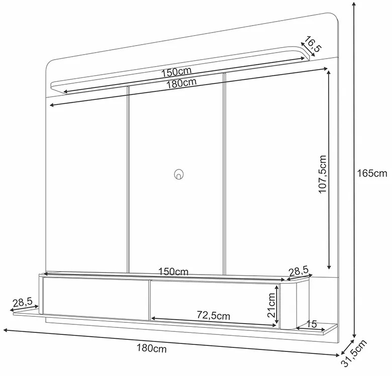 Painel TV 70 Pol 180cm Bancada Suspensa Sarah Off White/Castanho H01 - D'Rossi