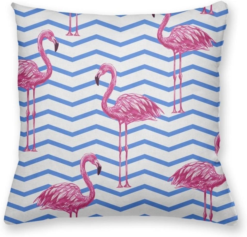 Capa de Almofada Decorativa Own Flamingos Fundo Chevron Azul 45x45 - Somente Capa