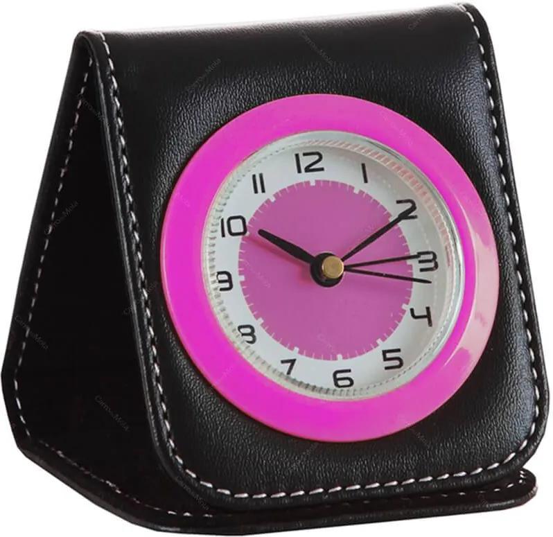 Relógio de Mesa Color Travel Pink em Couro Sintético Urban - 9x7,5 cm
