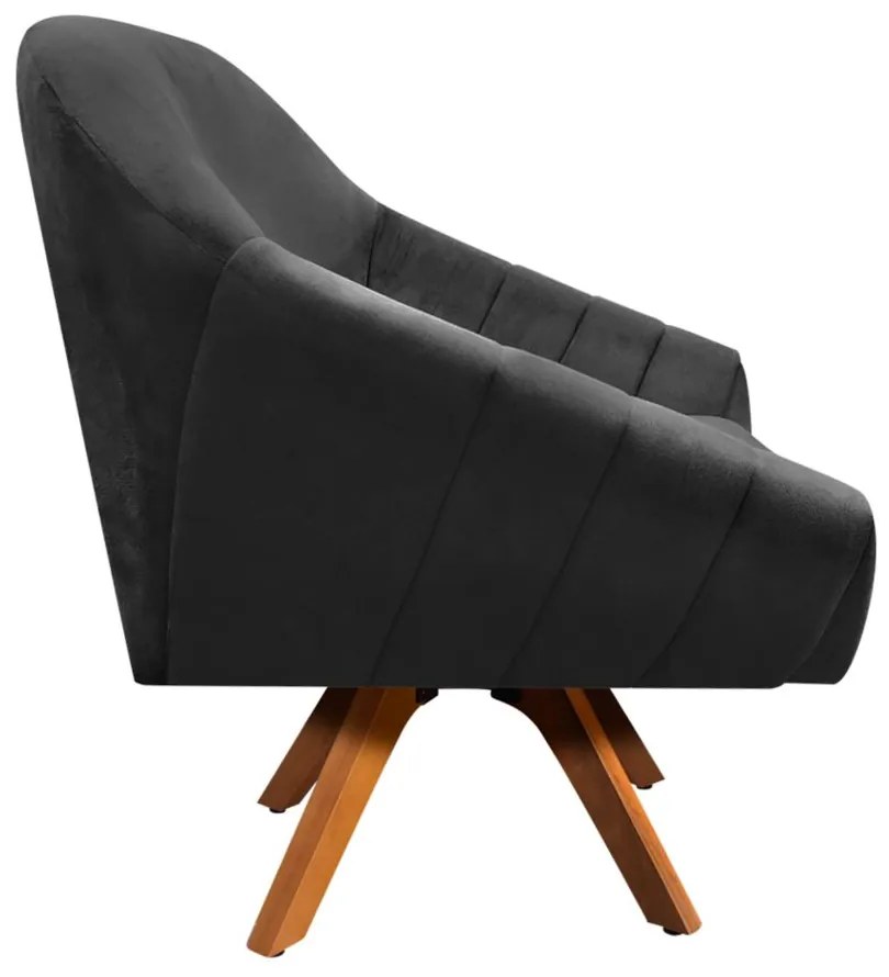 Kit 02 Poltronas Giratória Giovana Suede Base Madeira MM30 D'Rossi - Preto