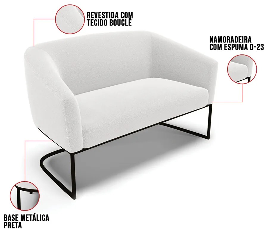 Sofá Namoradeira 2 Lugares Base Industrial Pto Stella Bouclê Off Wte D03 - D'Rossi